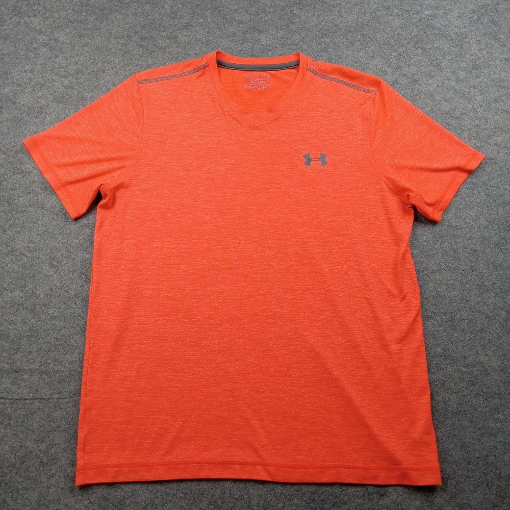 Under Armour Shirt Mens Medium Orange V Neck Athletic Training‎ Running Tee